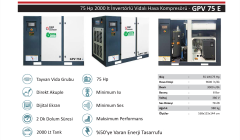 Gap Gpv75E 2000 Litre 75 Hp İnvertörlü Vidalı Hava Kompresörü