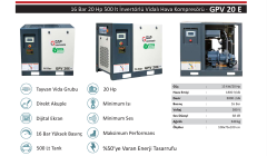 Gap Kompresör 16BarGpv20E 500 Litre 20 Hp 16 BAR İnvertörlü Vidalı Hava Kompresörü