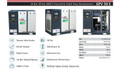 Gap Kompresör 16BarGpv50E 1000 Litre 50 Hp 16 BAR İnvertörlü Vidalı Hava Kompresörü