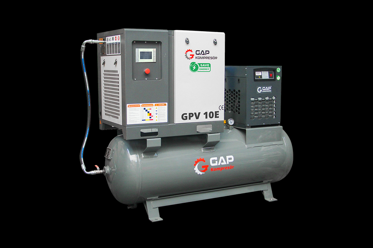 Gap DepoÜstüGpv10E 500 Litre 10 Hp Depo Üstü İnvertörlü Vidalı Hava Kompresörü