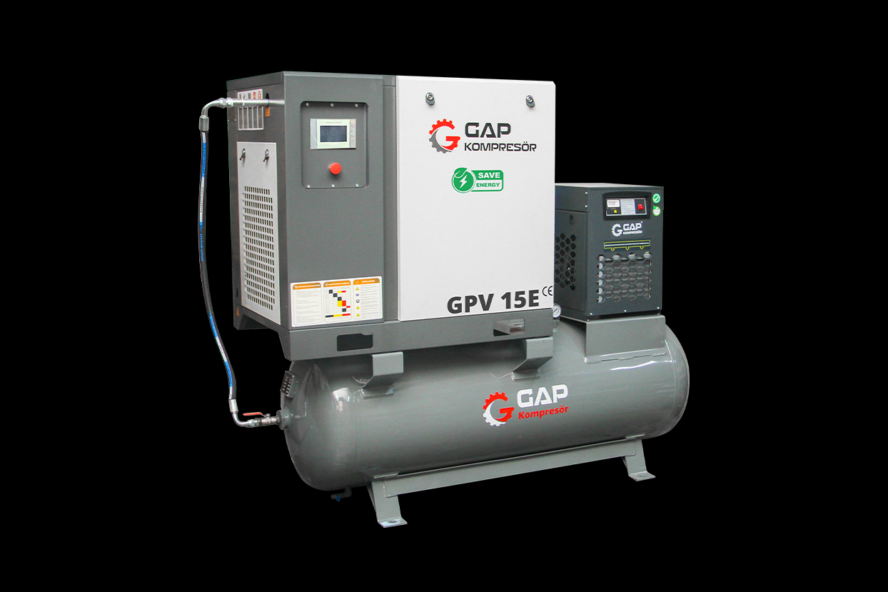 GAP Kompresör Depo Üstü İnvertörlü Gpv 15E 500 Lt 15 Hp Depo Üstü İnvertörlü Vidalı Hava Kompresör