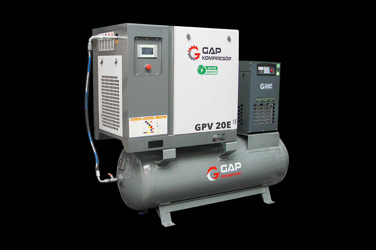 Gap Kompresör DepoÜstüGpv20E 500 Litre 20 Hp Depo Üstü İnvertörlü Vidalı Hava Kompresörü