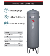 Gap Kompresör GPHT500 500 Litre Hava Kompresörü Dik Hava Tankı