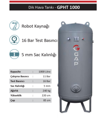 Gap GPHT1000 1000 Litre Hava Kompresörü Dik Hava Tankı