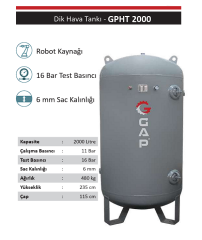 Gap GPHT2000 2000 Litre Hava Kompresörü Dik Hava Tankı