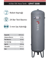 Gap Kompresör GPHT500B 16 Bar 500 Litre Dik Hava Kompresör Tankı