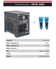 Gap Kompresör GPHK2600 2600 Litre Hava Kompresörü Hava Kurutucusu