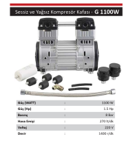 GAP Kompresör Sessiz Yağsız 1,5 Hp Kompresör Kafası Motoru G 1100W