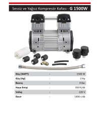 Gap Kompresör 2 hp G1500W Yağsız Sessiz Kompresör Kafası - Motoru