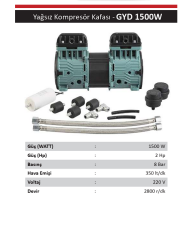 Gap Kompresör GYD1500W 2 Hp Yüksek Emişli-Hızlı Yağsız Sessiz Kompresör Kafası - Motoru