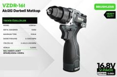 Voltz VZDR-16I Darbeli 16,8 Volt 2 Ah Akülü Vidalama Matkap
