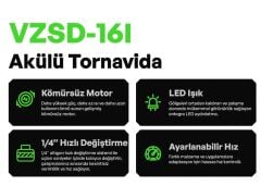 Voltz VZSD-16 Ayarlanabilir-Kademeli Hız 16,8 V 2 Ah Akülü Vidalama-Tornavida