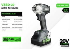 Voltz VZSD-20 Devir Ayarlı Torklu Darbeli 20 Volt 5 Ah Akülü Vidalama