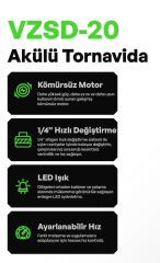 Voltz VZSD-20 Devir Ayarlı Torklu Darbeli 20 Volt 5 Ah Akülü Vidalama