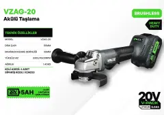 Voltz VZAG-20 20 Volt 5 Ah Akülü Avuç Taşlama