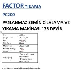 Factor PC200 Paslanmaz Zemin Temizleme Yıkama Cilalama Makinesi 175 Devir